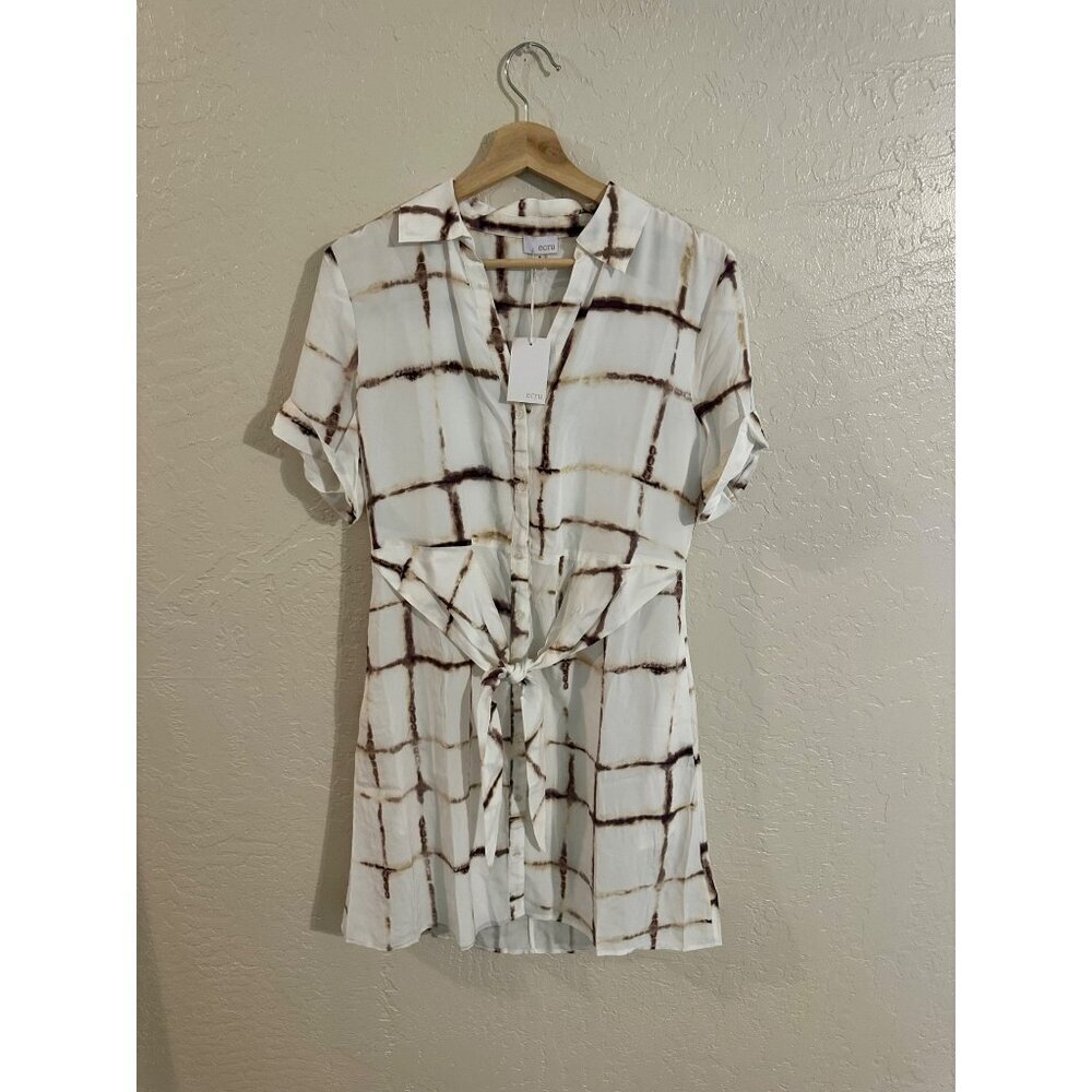 NWT Ecru Y Silk Knightley Belted Mini Button Up Scandi Girl  Shirt Dress - Picture 2 of 12